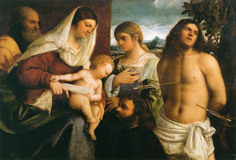 La Sainte Famille avec sainte Catherine, saint Sebastien et un donateur